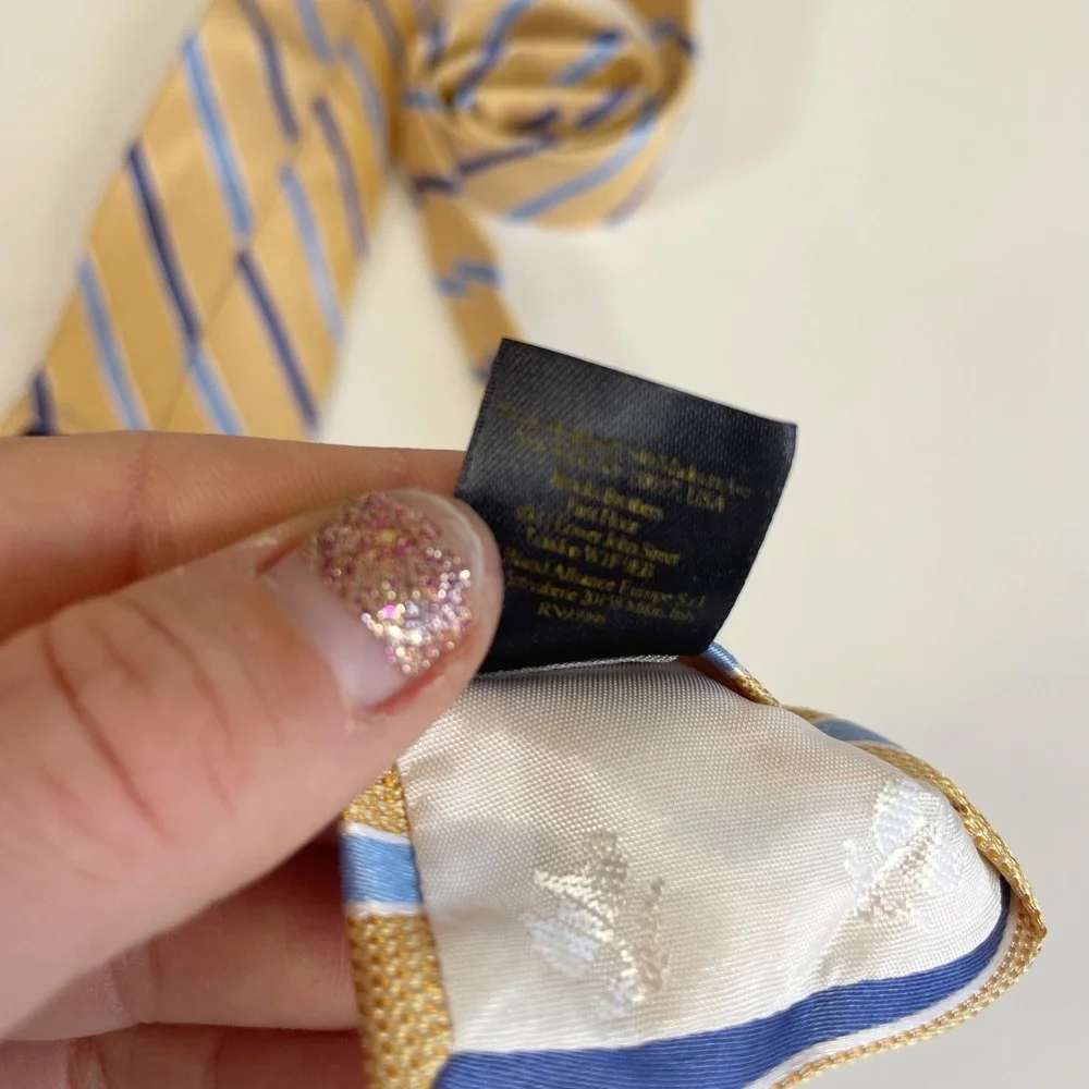Brooks Brothers Makers Silk Tie Gold Blue Striped Repp Necktie Italy USA